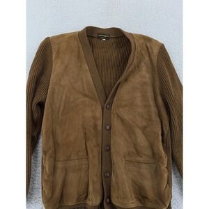 Vintage Selfridges Suede Knit Cardigan Sweater Mens Medium Button Jacket 90s